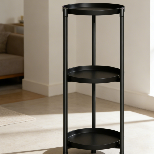 Vertical Metal Plant Stand in Black Iron for Flower Pots