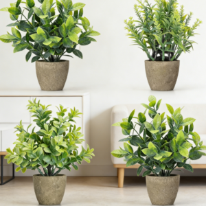 4-Piece Set: Mini Faux Plants in Ceramic Pots