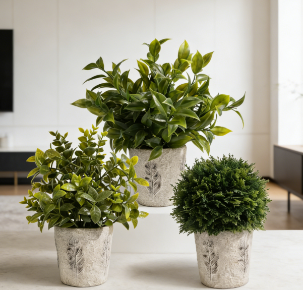 3-Piece Set: Concrete-Style Faux Plants (Farmhouse Decor)