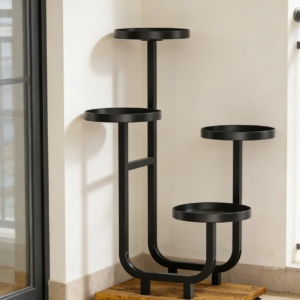 Tall Wrought Iron Plant Stand with Spiral Design in Black Finish (set of 5)