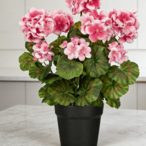 41cm Realistic Faux Geranium Pot (Pink & White)
