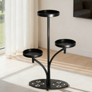 Tall Metal Plant Stand with Clover-Shaped Base in Black Finish (set of 5)