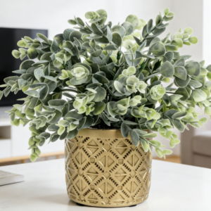 Faux Eucalyptus Pot in Grey Geometric Pot