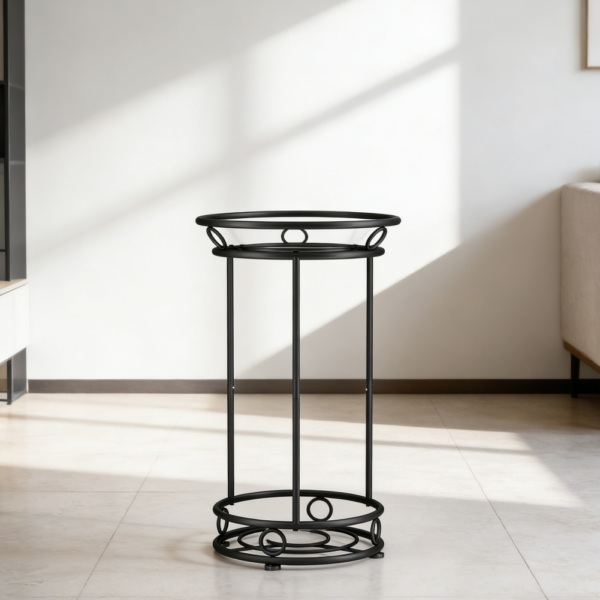 Tall Tiered Metal Plant Stand in Black with Flower Pot Holder (set of 2)