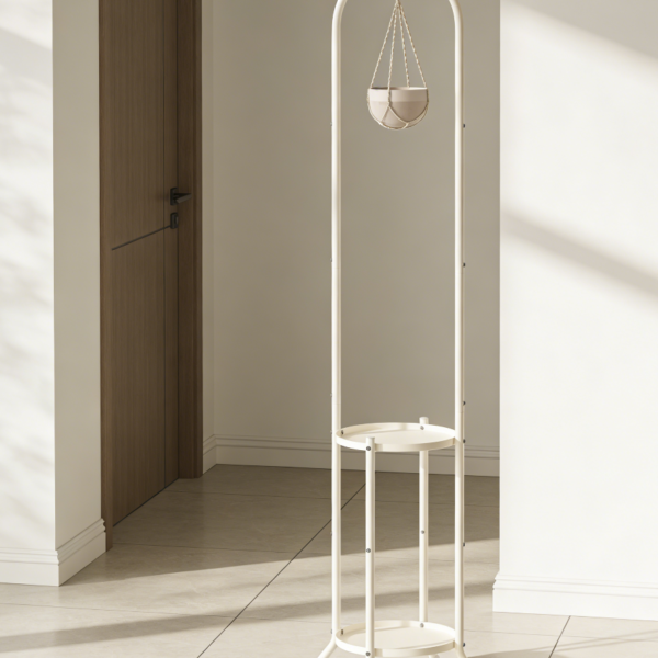 Cream Metal Plant Stand with Hook for Flower Pots (set of 4)