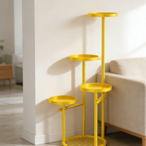 Metal Plant Stand with Yellow Flower Pot Holder and Shelf (set of 5)