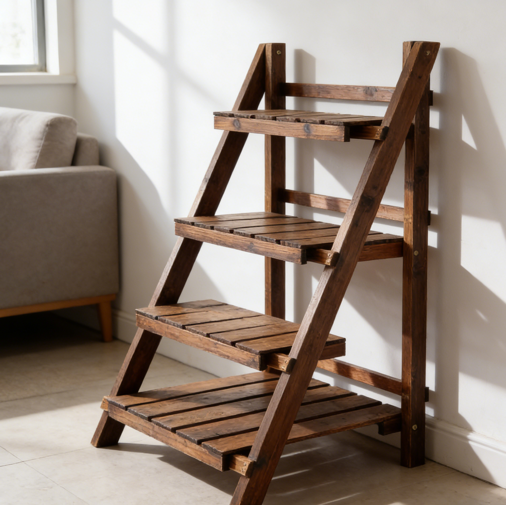 Folding Wooden Plant Stand Ladder for Displaying Flower Pots (set of 5) - Image 2