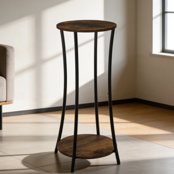 Round Wooden Plant Stand with Brown Flower Pot Holder Shelf