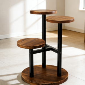 Metal and Wood Plant Stand with Brown Flower Pot Holder Rack (set of 5)