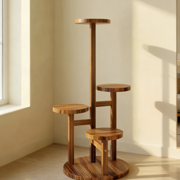 Tall Wooden Plant Stand with Brown Flower Pot Holder and Shelf (set of 5)