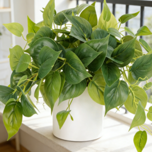 Faux Pothos Potted Plant in White Ceramic Pot