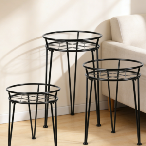 Rustic Black Metal Plant Stand for Displaying Flower Pots (set of 5)