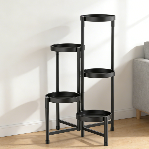 Folding Metal Plant Stand for Corner Display with Black Finish (set of 5)