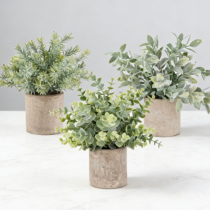 3-Piece Set: Spherical Faux Eucalyptus Potted Plants