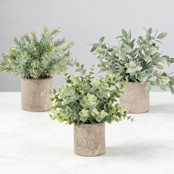 3-Piece Set: Spherical Faux Eucalyptus Potted Plants