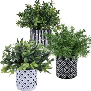 3-Piece Set: Faux Plants in Geometric Concrete Pots