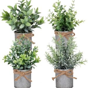 4-Piece Set: Mini Faux Plants in Iron Pots