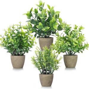 4-Piece Set: Mini Faux Plants in Ceramic Pots