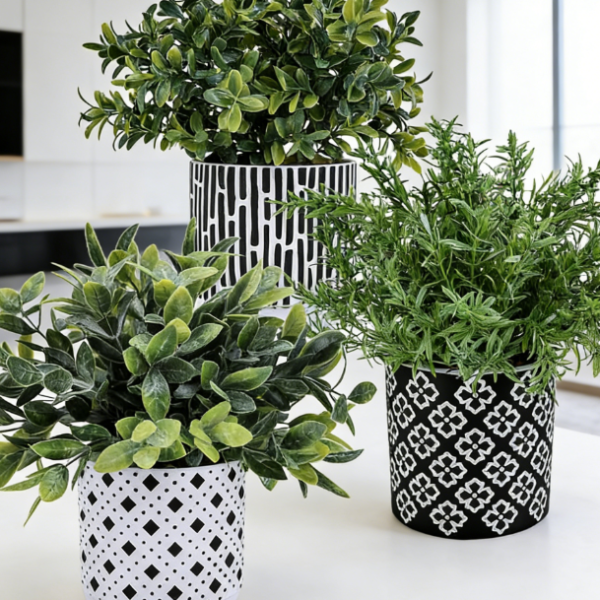 3-Piece Set: Faux Plants in Geometric Concrete Pots